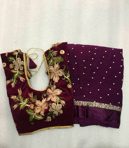 Pure Viscose Georgette Satin Patta with Pearl Moti  Saree