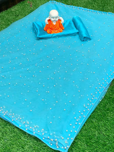 Net saree with machine fit pearl