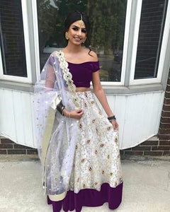 Net With Embroidery And Velvet Patta lehngha