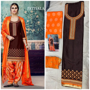Jacquard Patiyala Satin Cotton with Embroidary Work Salwar