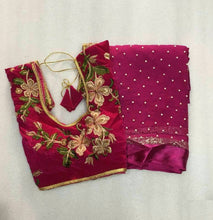 Load image into Gallery viewer, Pure Viscose Georgette Satin Patta with Pearl Moti  Saree