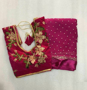 Pure Viscose Georgette Satin Patta with Pearl Moti  Saree