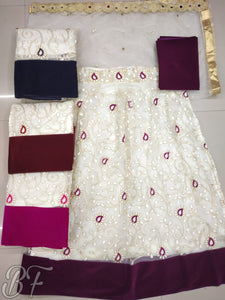Net With Embroidery And Velvet Patta lehngha