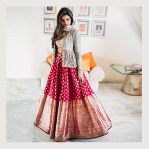 Pink Gray Jacket Lehenga Heavy Golden Gotta