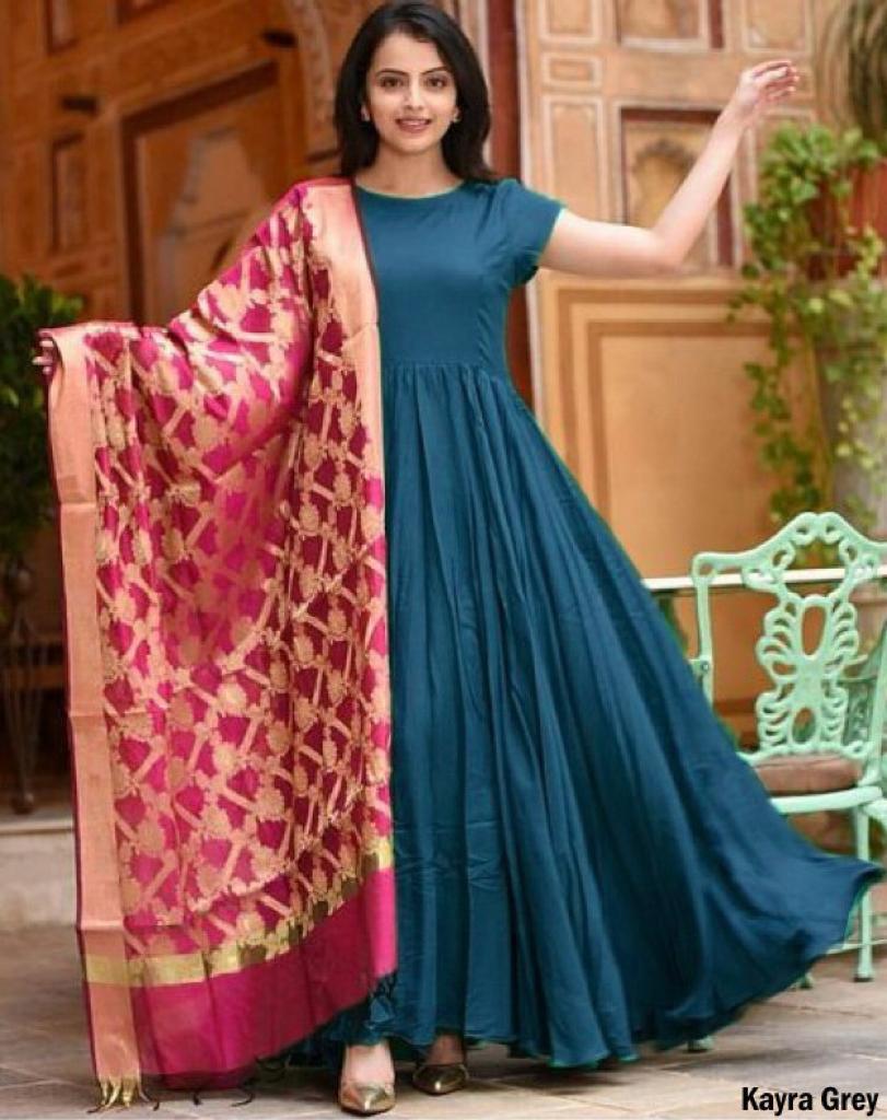Buy Latest Designer Party Wear Traditional Plain Anarkali Style Salwar  Suit Set with Dupatta SemiStitched Free Size Blue at Amazonin