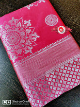 Load image into Gallery viewer, LICHI SILK SINGLE PEACH COLOUR WITH SILVER ZARI SAREE