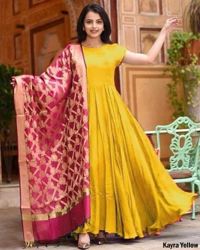 Long frock clearance with banarasi dupatta