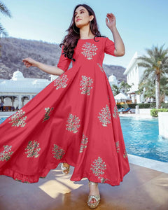 BEAUTIFUL RAYON KURTIS WITH GOLD BLOCK PRINT