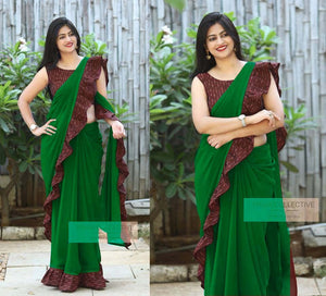 Georgette With Digital Printed Bangalorey  Cotton Ruffle saree