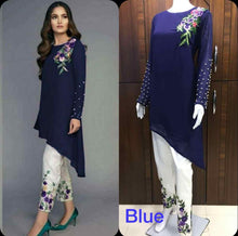 Load image into Gallery viewer, Designer cut Kurtis with with Glamours Sleeves Paired with Strachable Pants