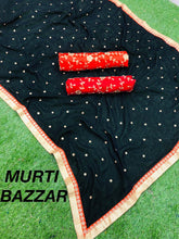 Load image into Gallery viewer, Saree Finished With Black Bhutti With Gold And Orange Borders